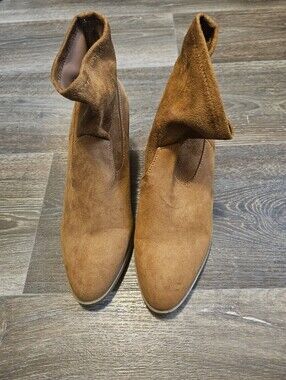 Brown Suede Fold-Over Ankle Boots